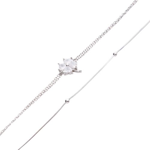 Womens White Clover Bracelet and Italian Bead Chain Bracelet Layering Set - - One Size - Spero London - Modalova