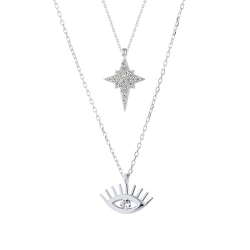 Womens White Eye Evil Eye and Northern Star Starburst Sterling Silver Necklace Layering Set - - One Size - NastyGal UK (+IE) - Modalova