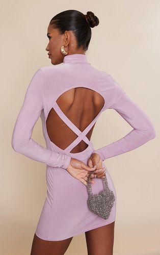 Womens Mauve Slinky Cut Out Cross Back Long Sleeve Bodycon Dress - - 14 - NastyGal UK (+IE) - Modalova