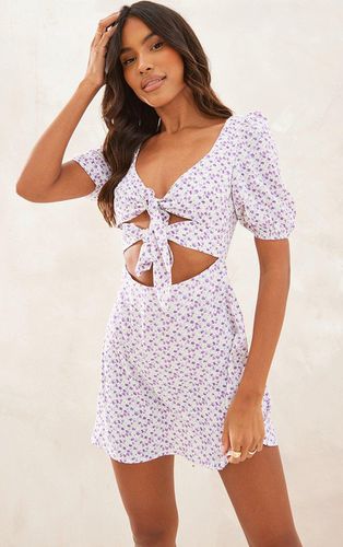 Womens Lilac Ditsy Floral Short Sleeve Tie Front Shift Dress - - 12 - NastyGal UK (+IE) - Modalova