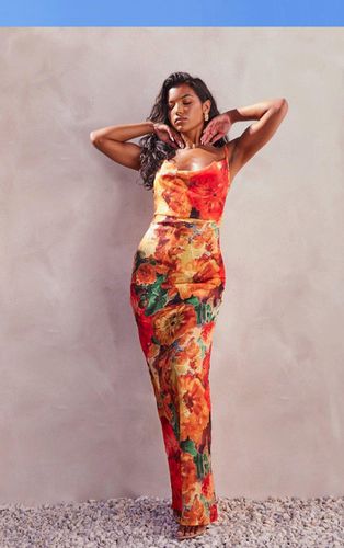 Womens Floral Print Sheer Chiffon Lace Up Back Maxi Dress - 4 - NastyGal UK (+IE) - Modalova
