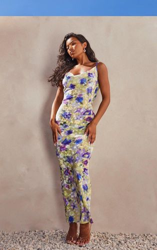 Womens Floral Print Flocked Mesh Cowl Maxi Dress - 12 - NastyGal UK (+IE) - Modalova