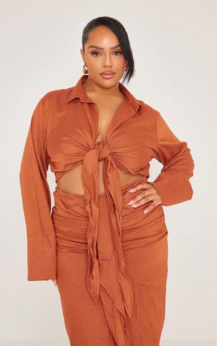 Womens Plus Rust Linen Look Oversized Tie Front Shirt - - 28 - NastyGal UK (+IE) - Modalova