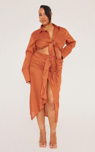 Womens Plus Rust Linen Look Drape Front Midi Skirt - - 28 - NastyGal UK (+IE) - Modalova