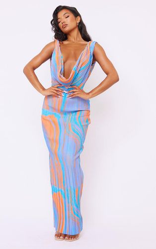 Womens Abstract Print Plisse Cowl Plunge Maxi Dress - 6 - NastyGal UK (+IE) - Modalova