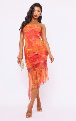 Womens Abstract Print Asymmetric Frill Hem Bandeau Midaxi Dress - 6 - NastyGal UK (+IE) - Modalova