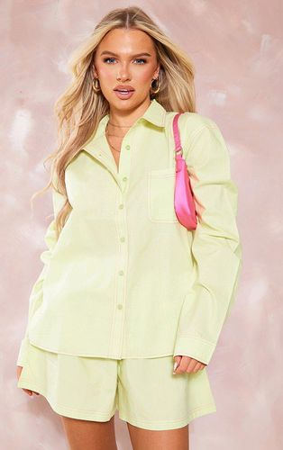 Womens Pale Lime Cotton Contrast Stitch Oversized Button Up Shirt - - 4 - NastyGal UK (+IE) - Modalova