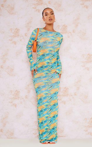 Womens Abstract Print Burnout Mesh Long Sleeve Maxi Dress - 4 - NastyGal UK (+IE) - Modalova