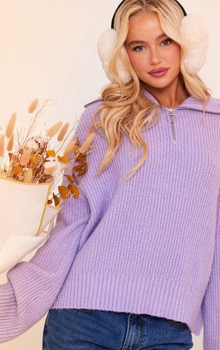 Womens Lilac Brushed Knit Zip Up Oversized Jumper - - S - NastyGal UK (+IE) - Modalova