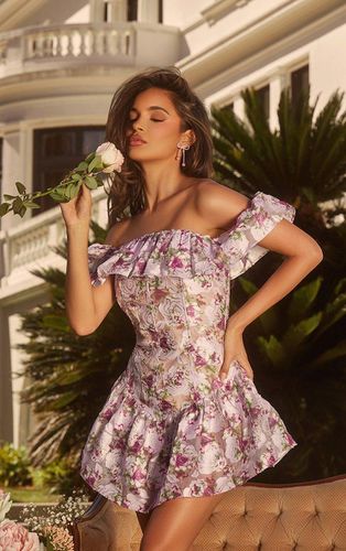 Womens Lilac Floral Bardot Frill Bodycon Dress - - 14 - NastyGal UK (+IE) - Modalova