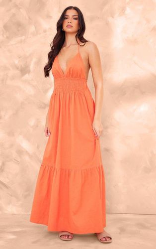 Womens Bright Linen Look Plunge Strappy Backless Maxi Dress - 10 - NastyGal UK (+IE) - Modalova