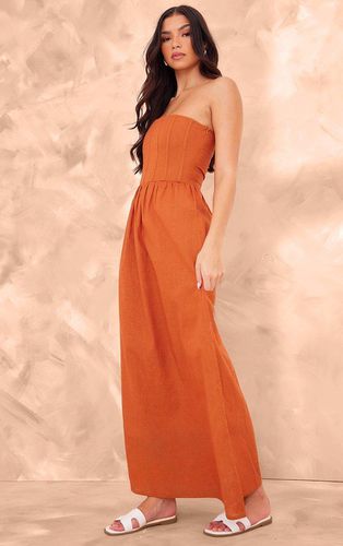 Womens Rust Linen Look Corset Bandeau Maxi Dress - - 8 - NastyGal UK (+IE) - Modalova