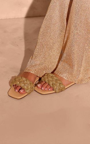 Womens Gold PU Square Toe Diamante Strap Slip On Flat Sandals - - 3 - NastyGal UK (+IE) - Modalova