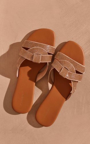 Womens Gold PU Round Toe Diamante Strap Flat Sandals - - 3 - NastyGal UK (+IE) - Modalova