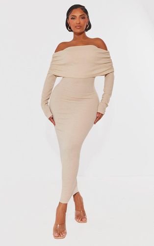 Womens Shape Oatmeal Rib Bardot Long Sleeve Maxi Dress - - 6 - NastyGal UK (+IE) - Modalova