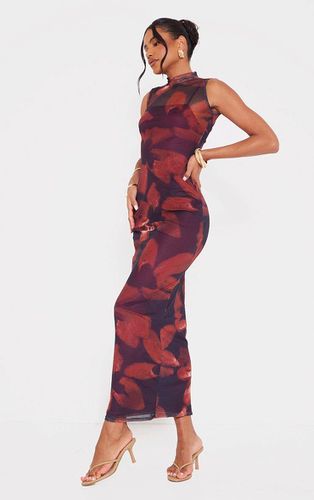 Womens Rust Printed Mesh Overlay Maxi Dress - - 12 - NastyGal UK (+IE) - Modalova