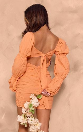 Womens Linen Look Tie Back Long Sleeve Bodycon Dress - 6 - NastyGal UK (+IE) - Modalova