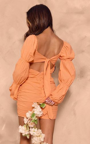 Womens Linen Look Tie Back Long Sleeve Bodycon Dress - 8 - NastyGal UK (+IE) - Modalova