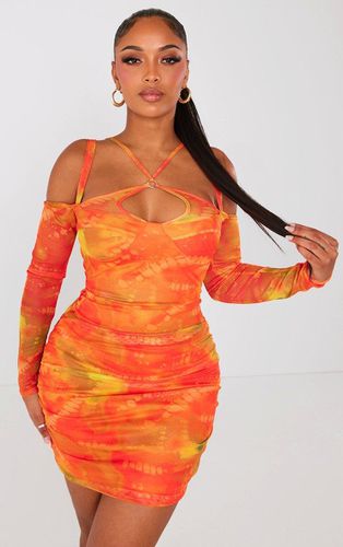 Womens Shape Tie Dye Print Mesh Ring Halterneck Ruched Bodycon Dress - 8 - NastyGal UK (+IE) - Modalova