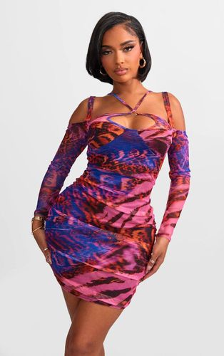Womens Shape Print Mesh Ring Halterneck Ruched Bodycon Dress - 6 - NastyGal UK (+IE) - Modalova