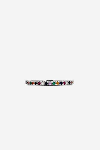 Womens Silver Thin Stacking Ring With Rainbow Stones - - O - MUCHV - Modalova