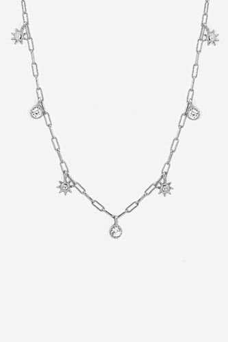Womens Silver Chain Choker With Moon and Star Charms - - One Size - MUCHV - Modalova