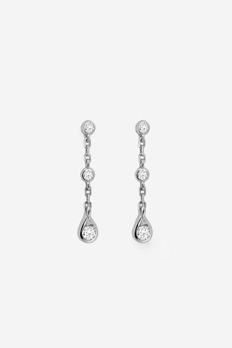 Womens Silver Chain Earrings With Sparkling White Stones - - One Size - MUCHV - Modalova
