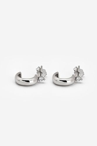 Womens Silver Thick Huggie Hoop Earrings With Sparkling Stone - - One Size - NastyGal UK (+IE) - Modalova