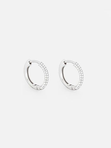 Womens Small Silver Hoop Earrings with Sparkling Pave Stones - - One Size - MUCHV - Modalova