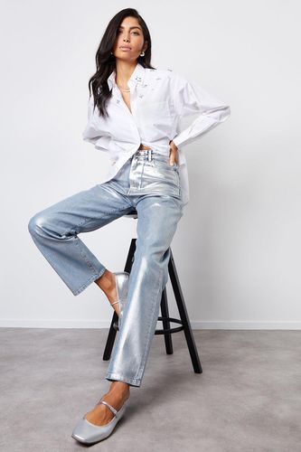 Womens 'Tokyo' Wide Leg Coated Metallic Denim Jeans - - 8 - NastyGal UK (+IE) - Modalova