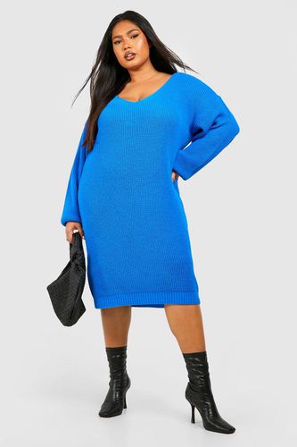 Womens Plus V Neck Jumper Mini Dress - - 26 - boohoo - Modalova