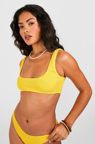Womens Crinkle Scooped Bikini Crop Top - - 10 - boohoo - Modalova