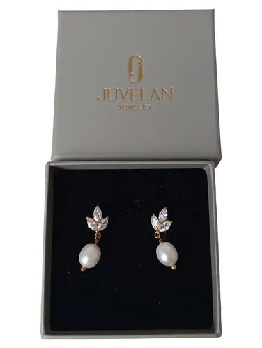 Damen Ohrringe Gold Perle Kristall Elegant - JUVELAN - Modalova
