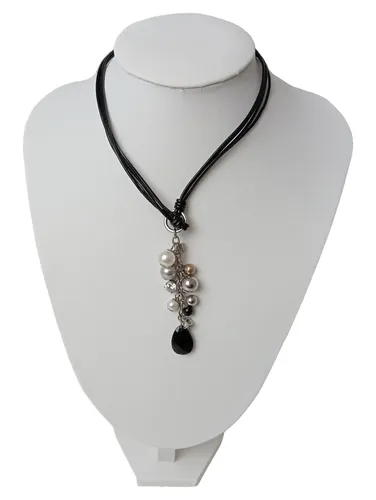 Halskette mit Anhänger Schwarz Silber Leder 39 cm - FOSSIL - Modalova