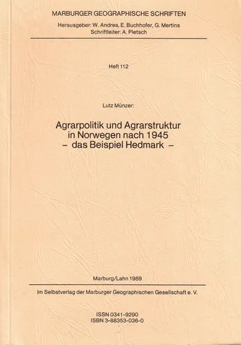 Agrarpolitik Norwegen nach 1945 Hedmark Lutz Münzer Taschenbuch - MARBURGER GEOGRAPHISCHE SCHRIFTEN - Modalova
