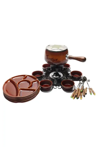 Fondue-Set 'ANN' Keramik Metall Holz für Geselligkeit - MARKENLOS - Modalova