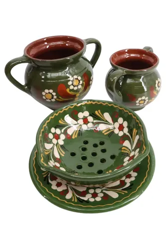 Rustikales Keramik Krug Set Grün Handbemalt Blumenmuster - Stuffle - Modalova