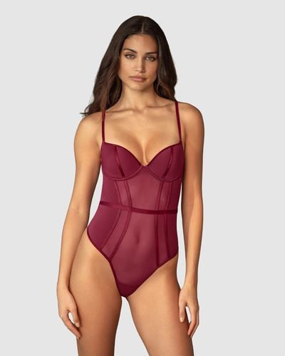 Sheer Structured Sexy Bodysuit with Thong Bottom - Leonisa - Modalova