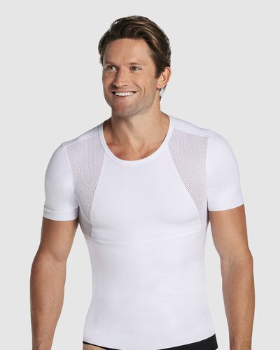Stretch cotton moderate compression shaper shirt with mesh cutouts - Leo - Modalova