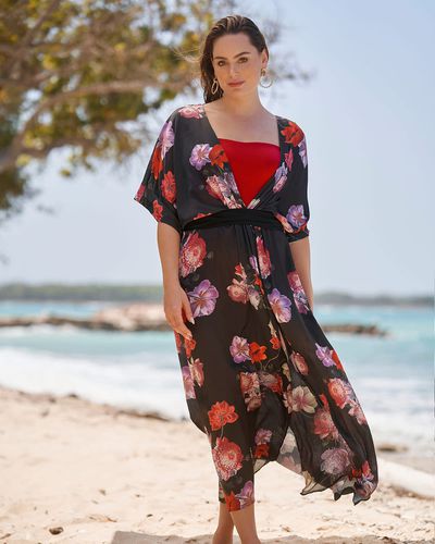 Multifunktionaler Kimono mit Blumen-Print und verstellbarem Gürtel - Leonisa - Modalova