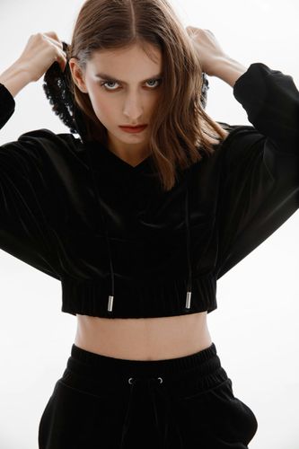 Short black hooded velvet sweatshirt - Lita Couture - Modalova