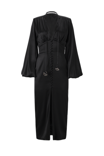 Ample-sleeve silk dress in black - Lita Couture - Modalova