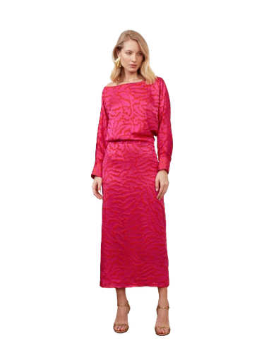 LIBRA red fuchsia print off-the-shoulder midi dress - UNDRESS - Modalova