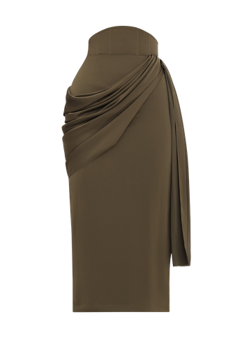 IDO DRAPE MIDI SKIRT - OLIVE - Andrea Iyamah - Modalova