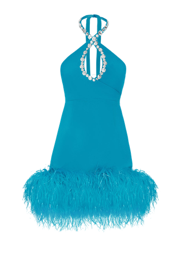 Mia feather-embellished blue mini dress - Monika Dimova - Modalova