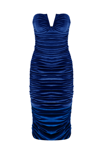 Luce Velvet Midi Dress in Bleu - Nazli Ceren - Modalova