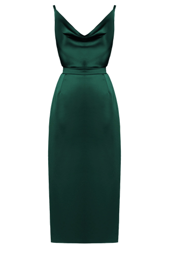 KAMEA deep green satin cowl neck midi dress - UNDRESS - Modalova