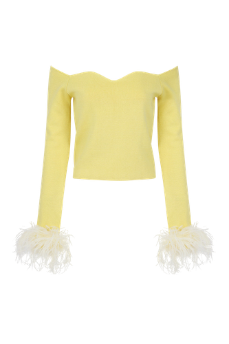 Vanilla Knit Top With Detachable Feathers Cuffs - ANDREEVA - Modalova