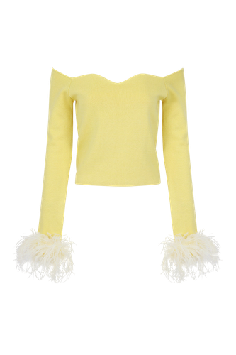 Vanilla Knit Top With Detachable Feathers Cuffs - M - Long sleeve tops - ANDREEVA - Modalova