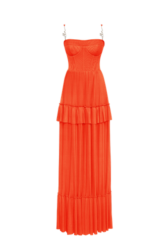 Coral spaghetti strap pleated maxi dress, Garden of Eden - Milla - Modalova